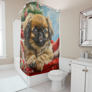 Pekingese Dog Christmas Festive Shower Curtain