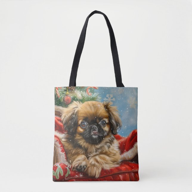 Pekingese Dog Christmas Festive Tote Bag (Front)