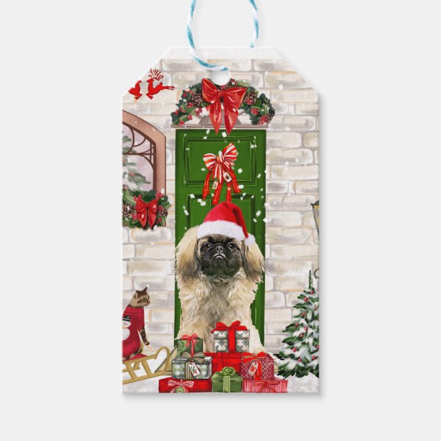 Pekingese Dog Christmas Gift Tag (Front)