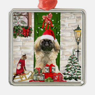 Pekingese Dog Christmas  Metal Ornament
