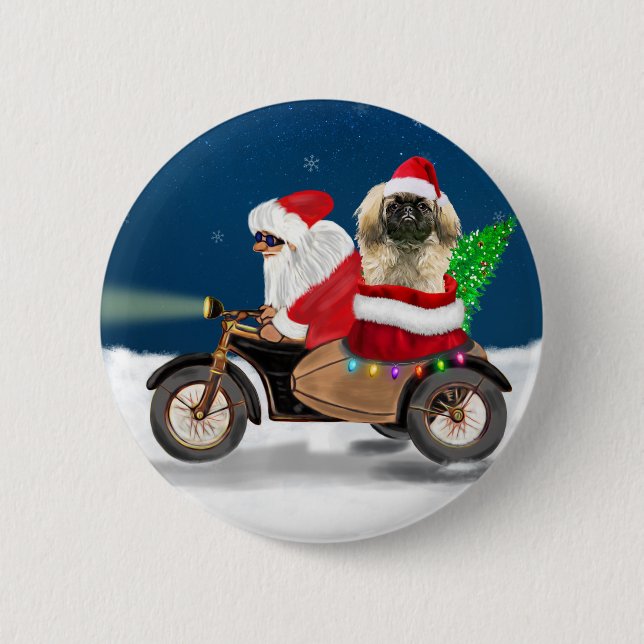 Pekingese Dog Christmas Santa Claus   6 Cm Round Badge (Front)