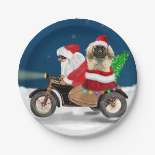 Pekingese Dog Christmas Santa Claus Paper Plate