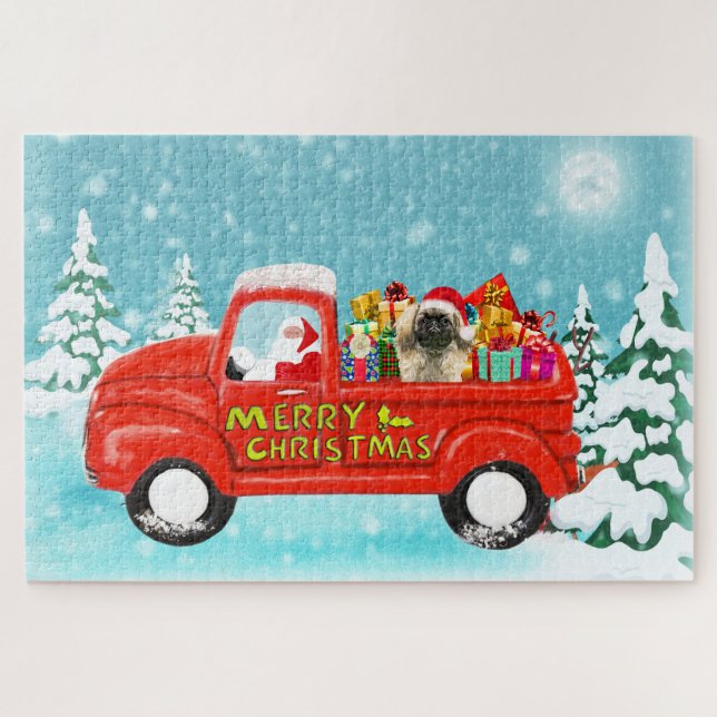 Pekingese Dog Christmas Santa Delivery Truck Jigsaw Puzzle (Horizontal)