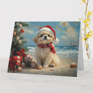 Pekingese Dog Christmas Vintage Beach  Card