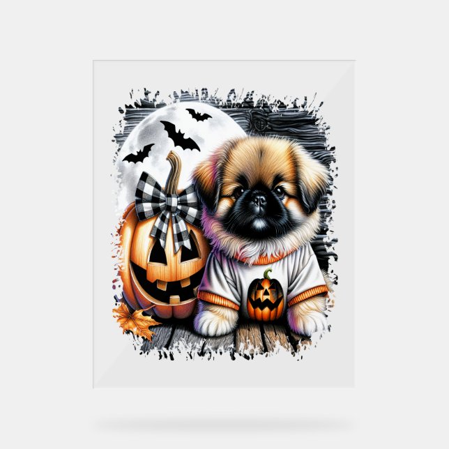 Pekingese Dog Halloween Square Acrylic Sign (Front)