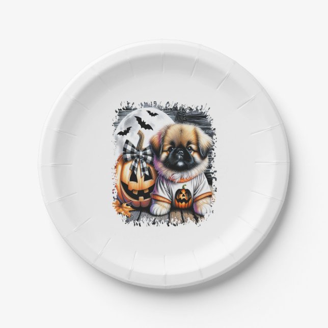 Pekingese Dog Halloween Square Paper Plate (Front)