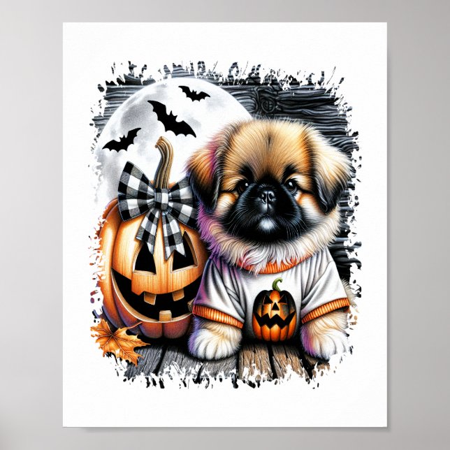 Pekingese Dog Halloween Square Poster (Front)