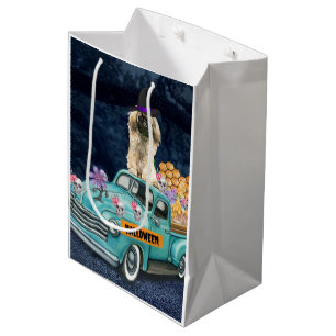 Pekingese Dog Halloween Truck Scary Night  Medium Gift Bag