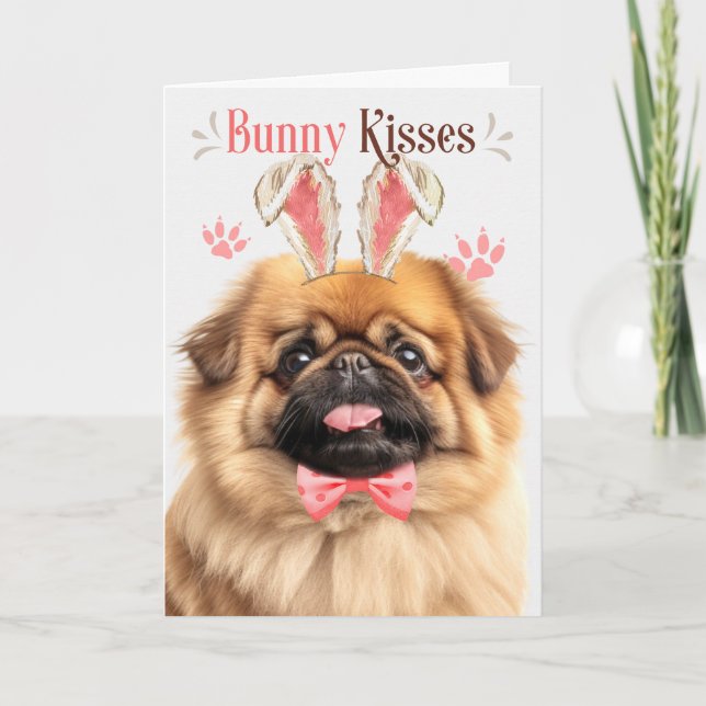 Pekingese Dog in Bunny Ears for Easter Holiday Card (Front)
