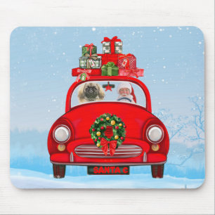 Pekingese Dog In Car With Santa Claus Mouse Pad