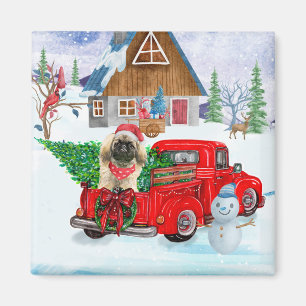 Pekingese Dog In Christmas Delivery Truck Snow Magnet