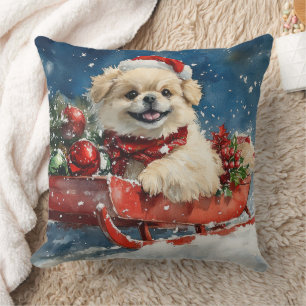 Pekingese Dog in Sledge Let it Snow Christmas Cushion