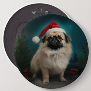 Pekingese Dog in Snow Christmas 6 Cm Round Badge