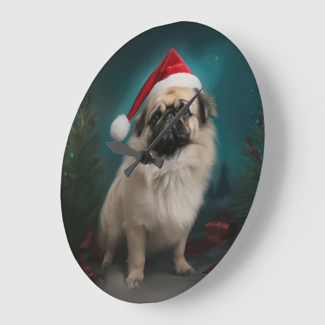 Pekingese Dog in Snow Christmas Large Clock (Angle)
