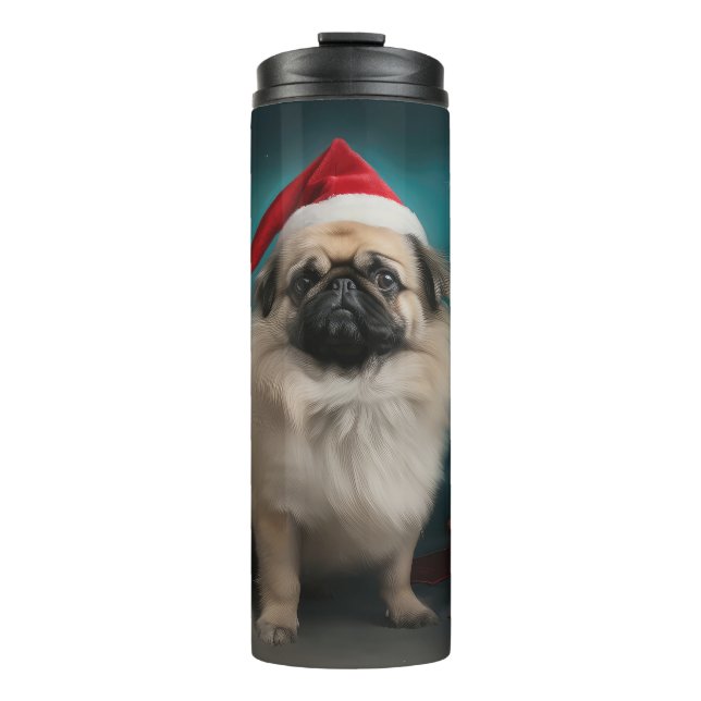 Pekingese Dog in Snow Christmas Thermal Tumbler (Front)