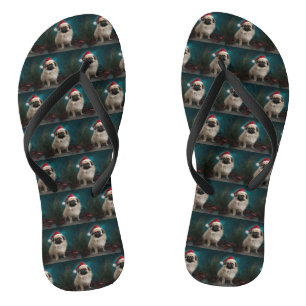 Pekingese Dog in Snow Christmas Thongs