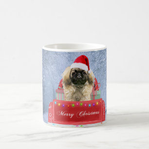 Pekingese Dog in Snow sitting in Christmas Truck  Coffee Mug