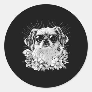 Pekingese Dog Lover Retro Style Tattoo _1  Classic Round Sticker
