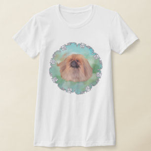 Pekingese Dog on Aquamarine Background T-Shirt