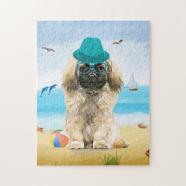 Pekingese Dog on Beach  Jigsaw Puzzle (Vertical)