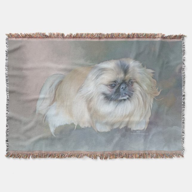 Pekingese Dog on Taupe Throw Blanket (Front)