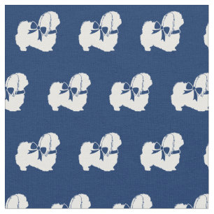 Pekingese Dog Silhouette Pet Navy Blue Fabric