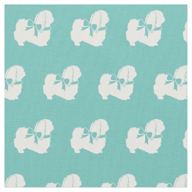 Pekingese Dog Silhouette Pet Teal Fabric (Close Up)