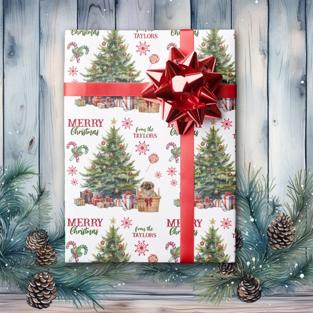 Pekingese Dog Under the Christmas Tree Wrapping Paper (Creator Uploaded)