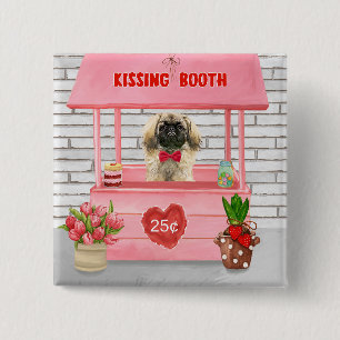 pekingese Dog Valentine's Day Kissing Booth 15 Cm Square Badge