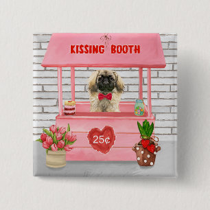pekingese Dog Valentine's Day Kissing Booth 15 Cm Square Badge