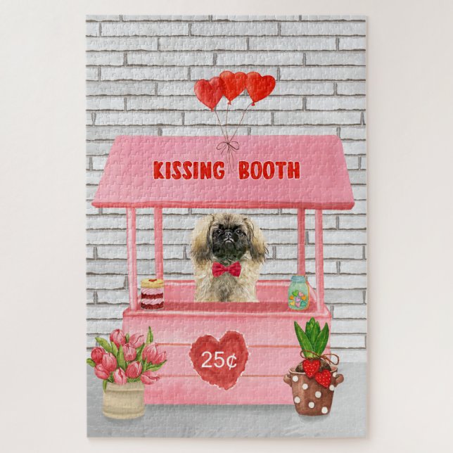 pekingese Dog Valentine's Day Kissing Booth Jigsaw Puzzle (Vertical)