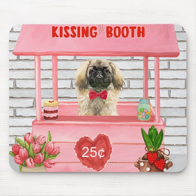 pekingese Dog Valentine's Day Kissing Booth Mouse Pad (Front)