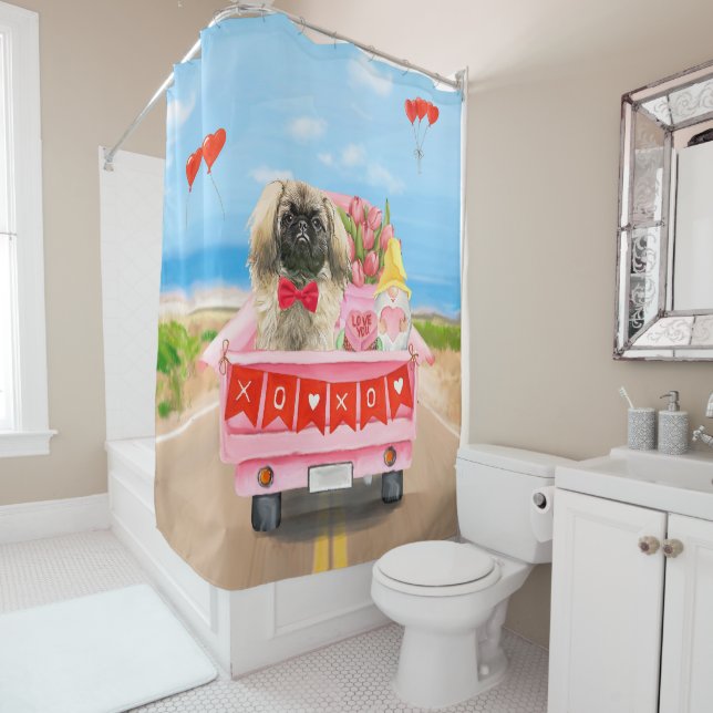 Pekingese Dog Valentine's Day Truck Throw  Shower Curtain (In Situ)