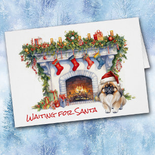 Pekingese Dog Wait for Santa Fireplace