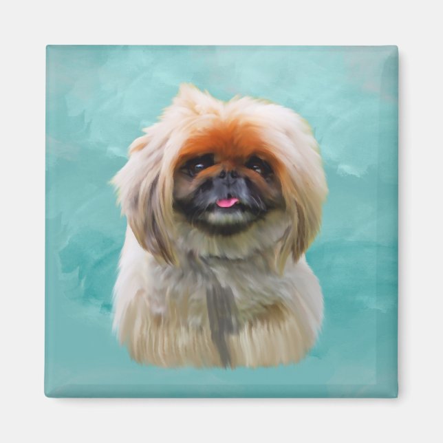 Pekingese Dog Watercolor Art Portrait Magnet (Front)