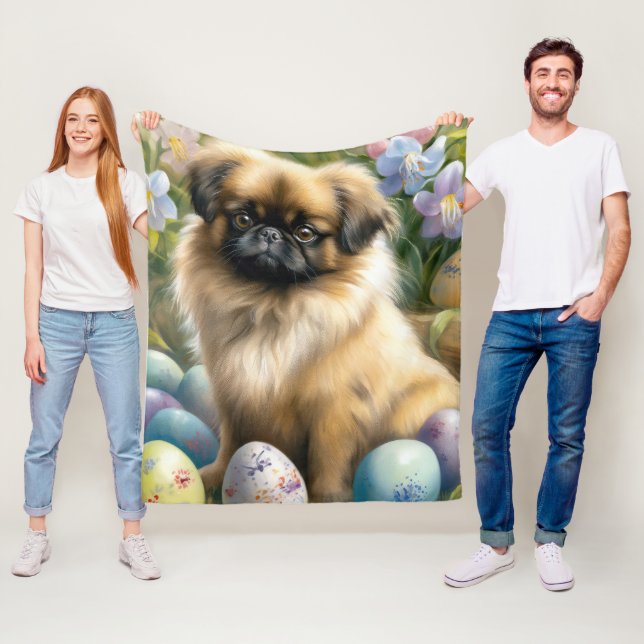 Pekingese Dog with Easter Eggs Holiday  Fleece Blanket (In Situ)