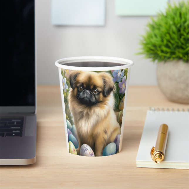 Pekingese Dog with Easter Eggs Holiday  Paper Cups (Insitu)