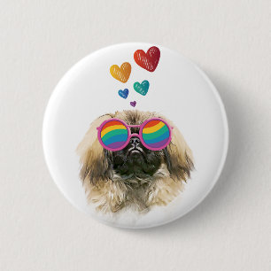 Pekingese Dog with Hearts Valentine's Day 6 Cm Round Badge