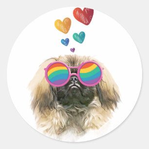 Pekingese Dog with Hearts Valentine's Day Classic Round Sticker