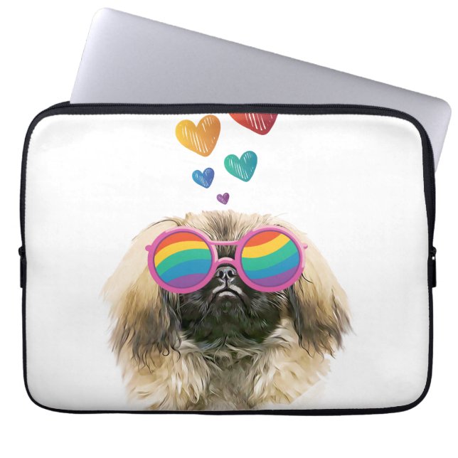 Pekingese Dog with Hearts Valentine's Day Laptop Sleeve (Front)