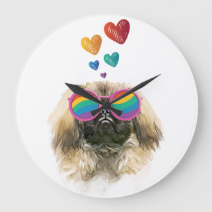 Pekingese Dog with Hearts Valentine's Day Large Clock