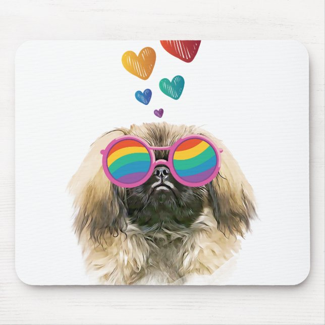 Pekingese Dog with Hearts Valentine's Day Mouse Pad (Front)