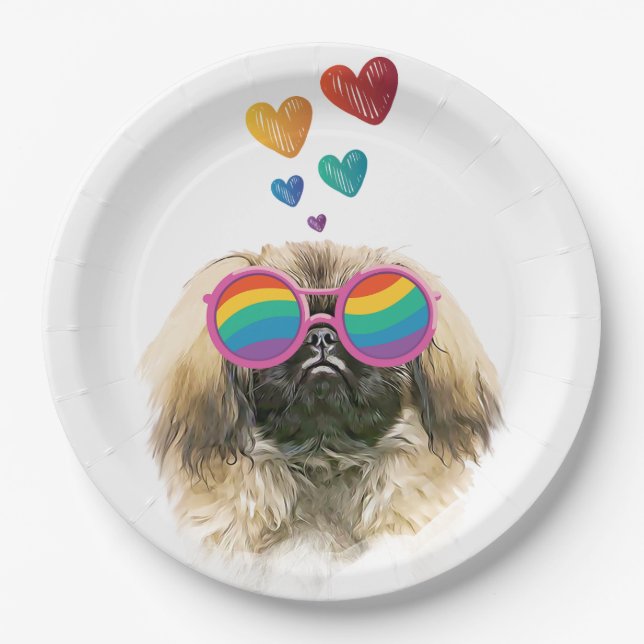 Pekingese Dog with Hearts Valentine's Day Paper Plate (Front)