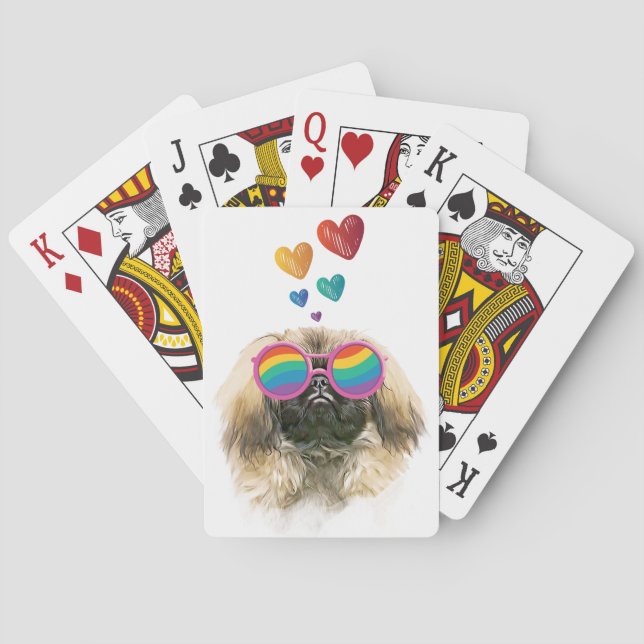 Pekingese Dog with Hearts Valentine's Day Playing Cards (Back)
