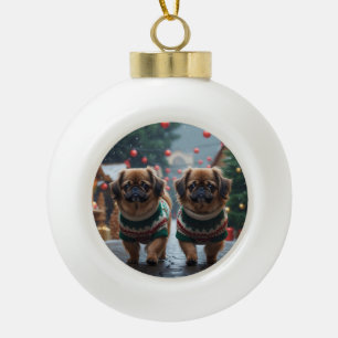 Pekingese Dogs Christmas Snow Holiday Ceramic Ball Christmas Ornament