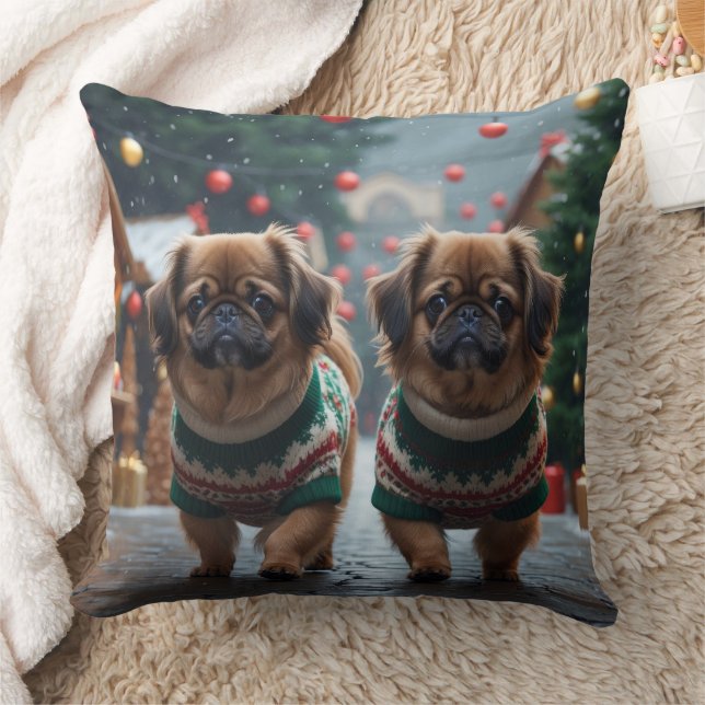 Pekingese Dogs Christmas Snow Holiday Cushion (Blanket)