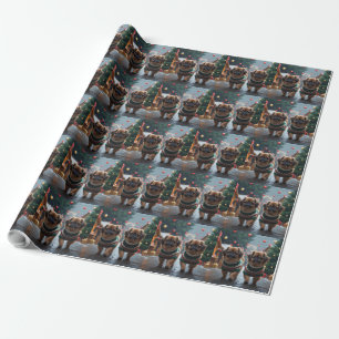 Pekingese Dogs Christmas Snow Holiday Wrapping Paper