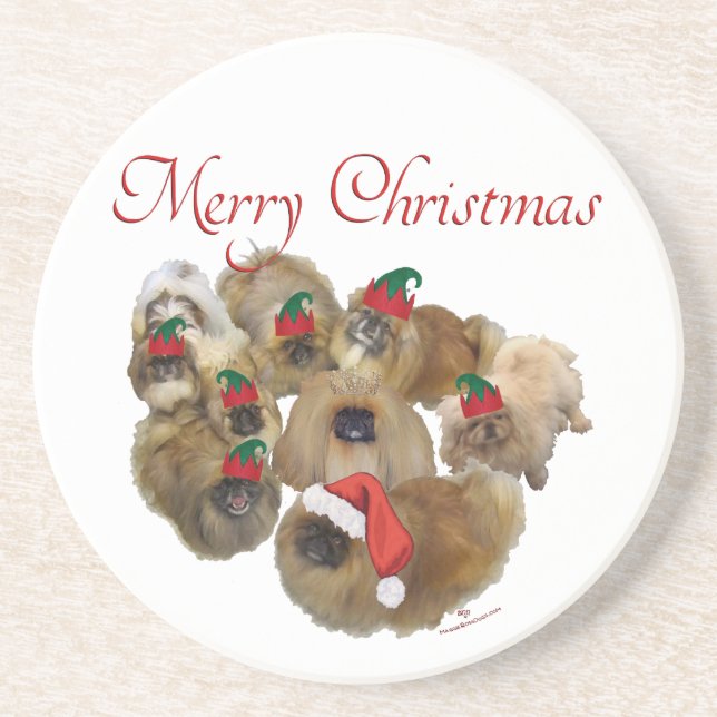 Pekingese Group Christmas Coaster (Front)