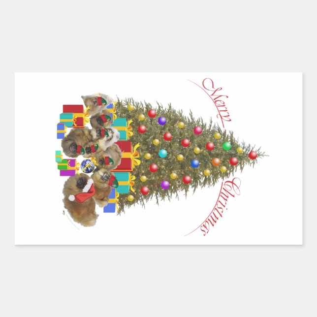 Pekingese Group Christmas Rectangular Sticker (Front)