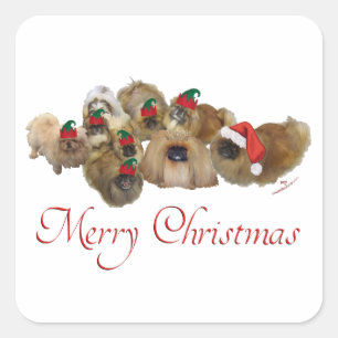 Pekingese Group Christmas Square Sticker
